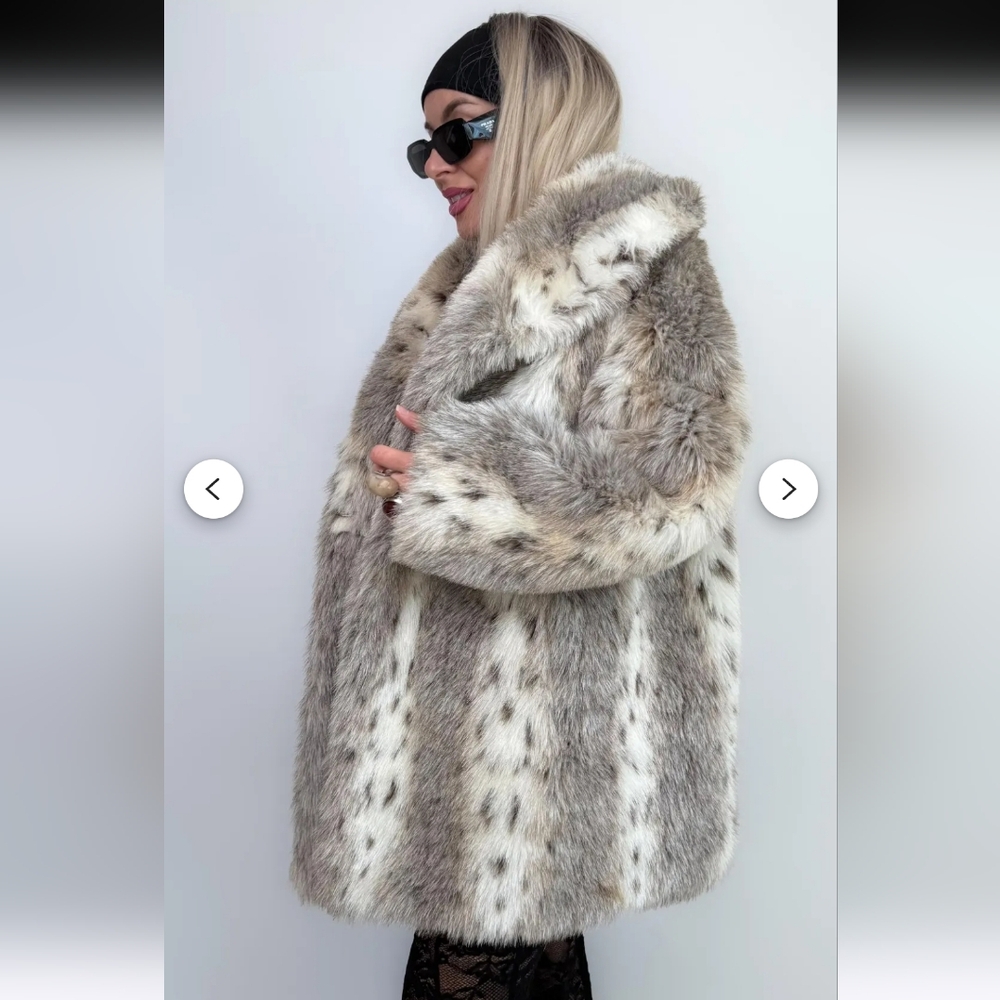 Elegant Gray Faux Fur Coat